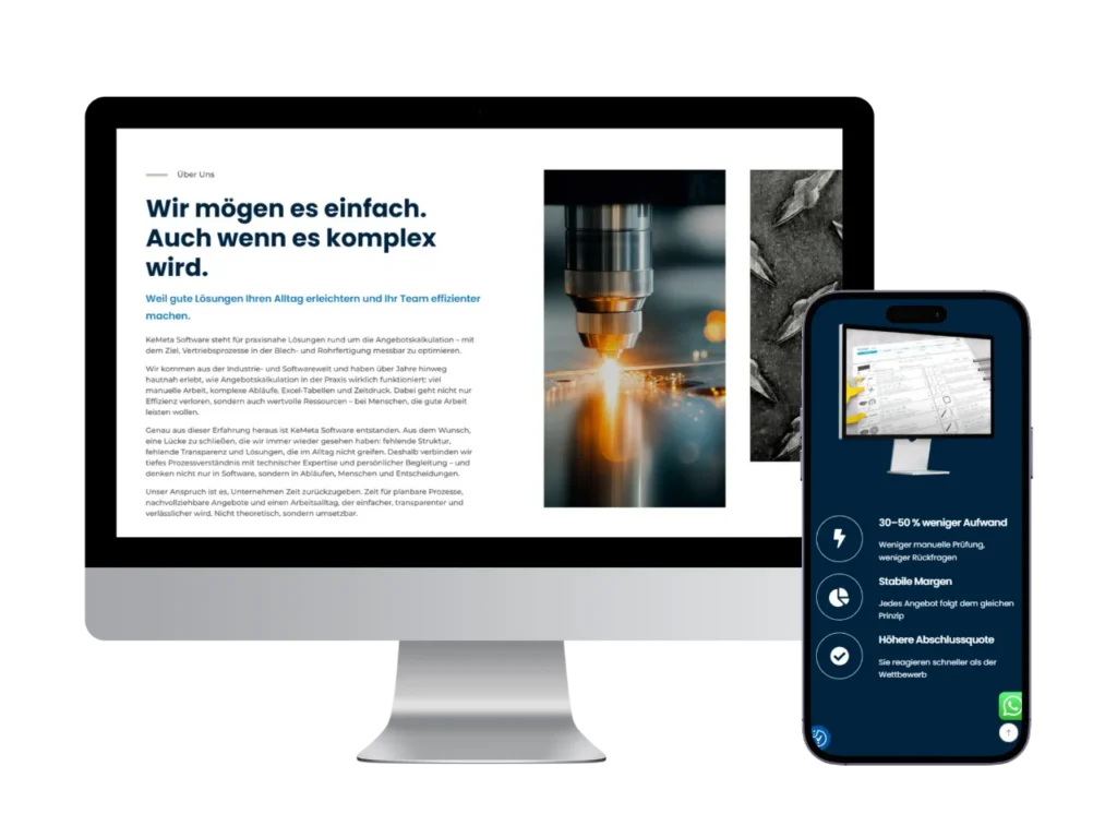 Website-Projekt KeMeta – Softwareunternehmen aus Reutlingen, Desktop- und Mobilansicht